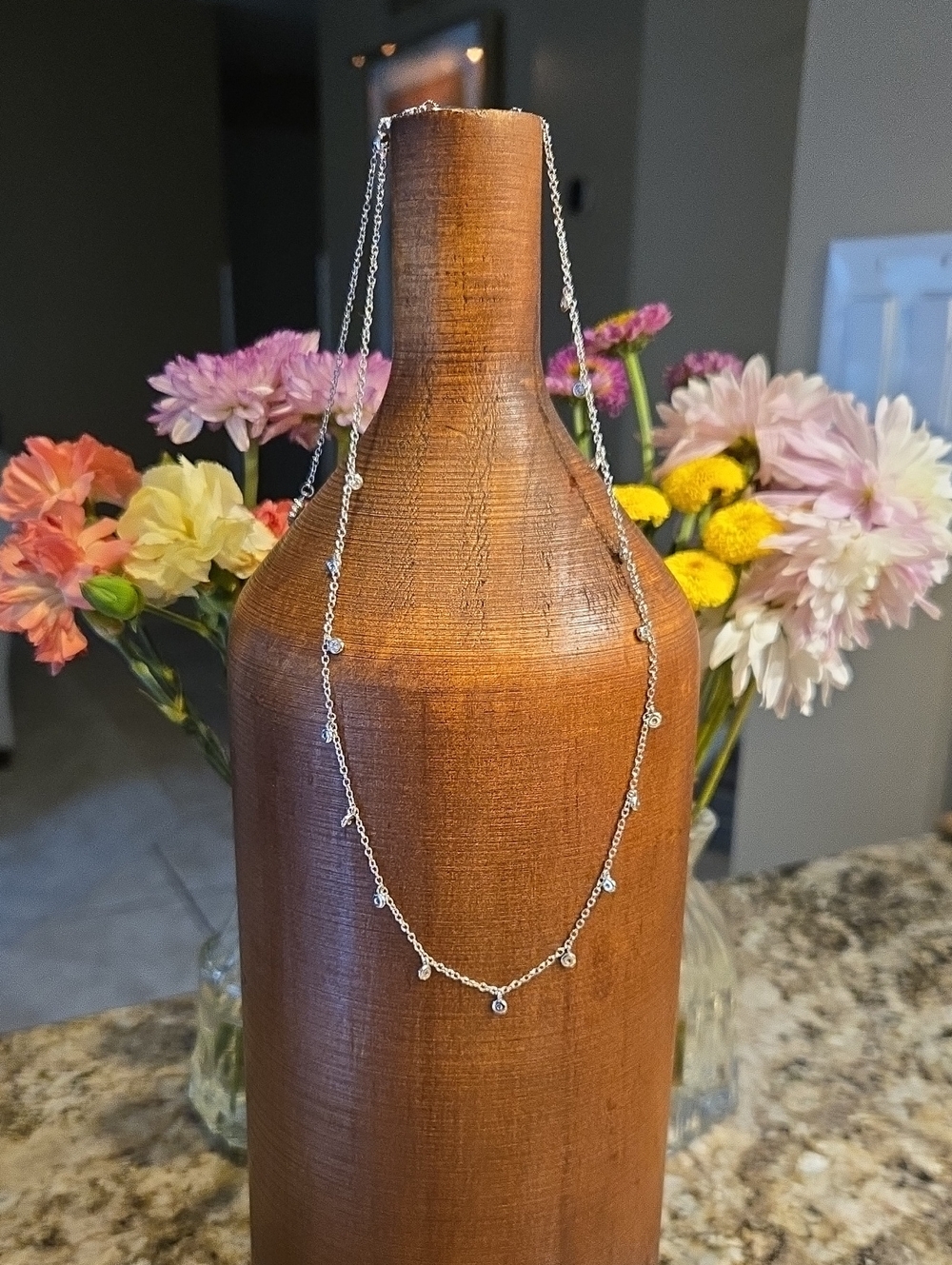 Delicate Silver Dangle Station Necklace - Women Jewelry